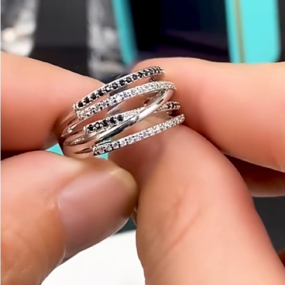 New 925 Sterling Silver White Black CZ Ring - Picture 4 of 10